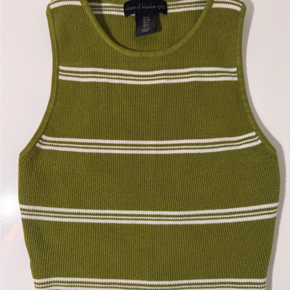 House of Harlow 1960 Green and White Striped Tank Top